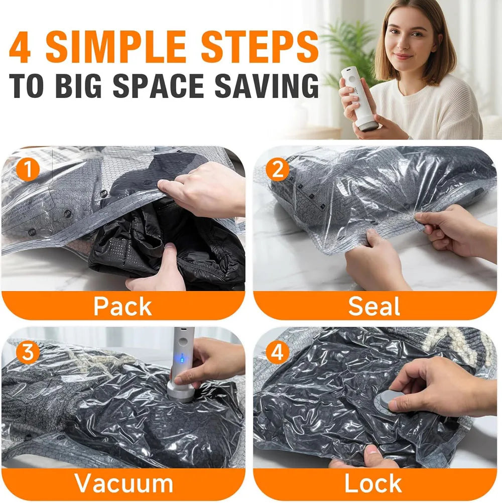 Travel Vacuum Compression Bags with Rechargeable Pump